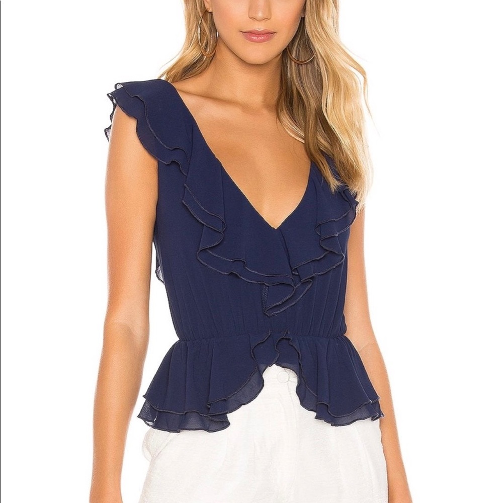 Superdown Navy Ruffle Bodysuit